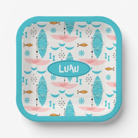 Mid Century Pink Catamaran ペーパープレート (正面)