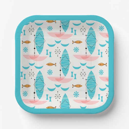 Mid Century Pink Catamaran ペーパープレート (正面)