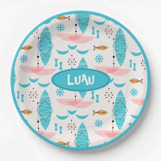 Mid Century Pink Catamaran ペーパープレート (正面)