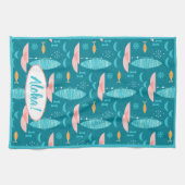 Mid Century Pink Catamaran - Blue Background キッチンタオル (横)