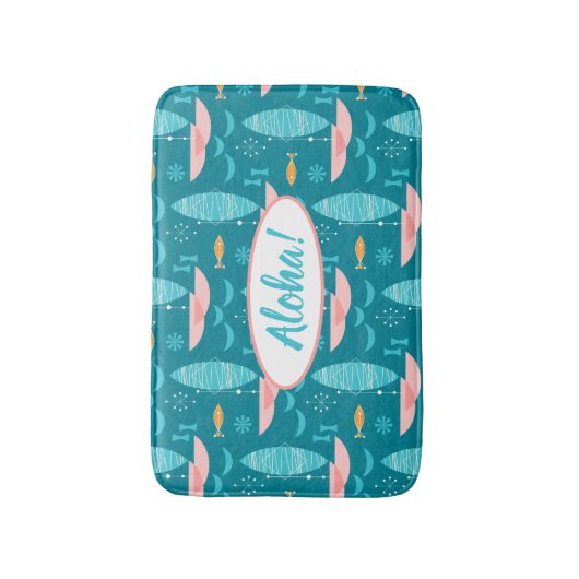 Mid Century Pink Catamaran - Blue Background バスマット (正面縦)