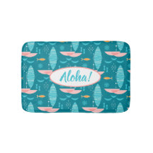 Mid Century Pink Catamaran - Blue Background