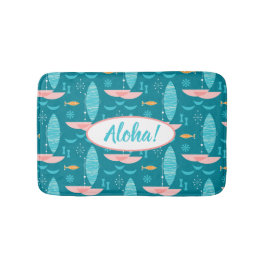 Mid Century Pink Catamaran - Blue Background バスマット