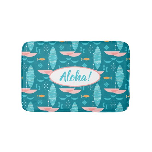 Mid Century Pink Catamaran - Blue Background バスマット (正面)