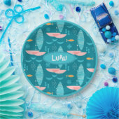 Mid Century Pink Catamaran - Blue Background ペーパープレート (パーティー)