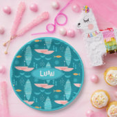 Mid Century Pink Catamaran - Blue Background ペーパープレート (パーティー)