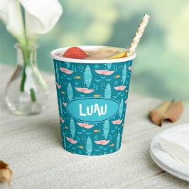 Mid Century Pink Catamaran - Blue Background 紙コップ