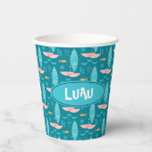 Mid Century Pink Catamaran - Blue Background 紙コップ (正面)