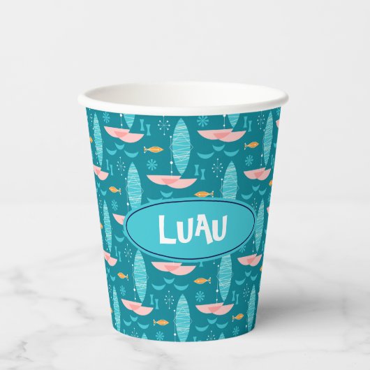 Mid Century Pink Catamaran - Blue Background 紙コップ (正面)