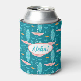 Mid Century Pink Catamaran - Blue Background 缶クーラー