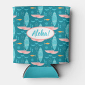 Mid Century Pink Catamaran - Blue Background 缶クーラー (正面)