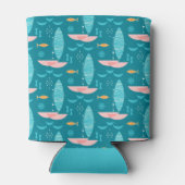 Mid Century Pink Catamaran - Blue Background 缶クーラー (裏面)