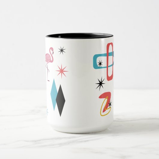 Mid Century Pink Flamingo Ovals Starburst Diamonds マグカップ (中央)