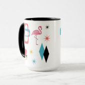 Mid Century Pink Flamingo Ovals Starburst Diamonds マグカップ (正面左)