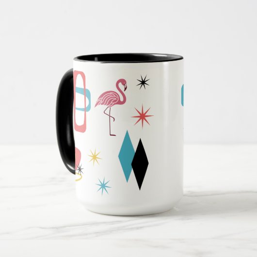 Mid Century Pink Flamingo Ovals Starburst Diamonds マグカップ (正面左)