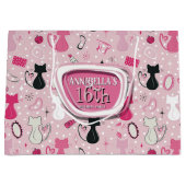 Mid Century Pink Heart Cats Birthday ラージペーパーバッグ (正面)
