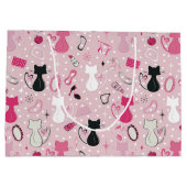 Mid Century Pink Heart Cats Birthday ラージペーパーバッグ (裏面)
