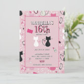 Mid Century Pink Heart Cats Birthday 招待状 (スタンド正面)