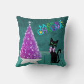 Mid Century Pink Tree Black Cat Teal Room Holiday クッション (裏面)