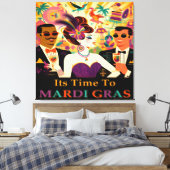 Mid Century Retro 60s Mardi Gras Cocktail Party キャンバスプリント (インサイチュ (寝室))