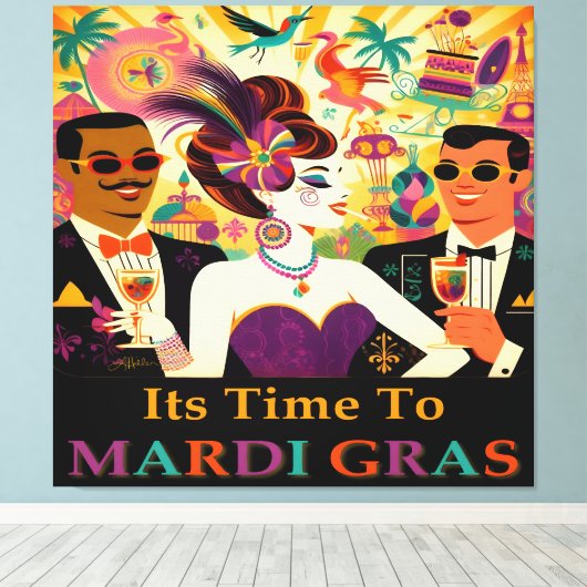 Mid Century Retro 60s Mardi Gras Cocktail Party キャンバスプリント (インサイチュ (ウッドフロア))
