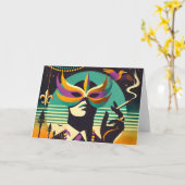 Mid Century Retro 60s Mardi Gras The Smoking Man カード (黄色い花)