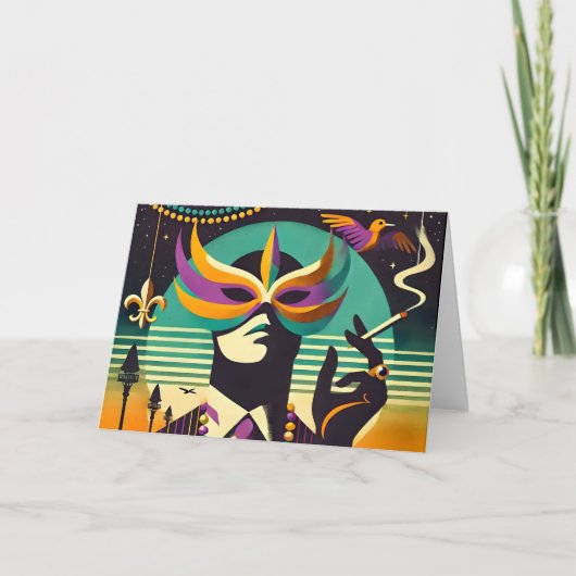 Mid Century Retro 60s Mardi Gras The Smoking Man カード (正面)
