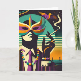 Mid Century Retro 60s Mardi Gras The Smoking Man カード