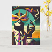 Mid Century Retro 60s Mardi Gras The Smoking Man カード (黄色い花)