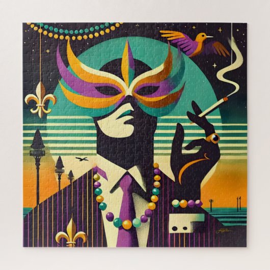 Mid Century Retro 60s Mardi Gras The Smoking Man ジグソーパズル (縦)