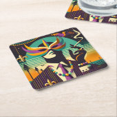 Mid Century Retro 60s Mardi Gras The Smoking Man スクエアペーパーコースター (アングル)