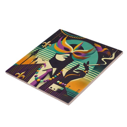 Mid Century Retro 60s Mardi Gras The Smoking Man タイル (側面)