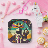 Mid Century Retro 60s Mardi Gras The Smoking Man ペーパープレート (パーティー)