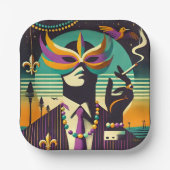 Mid Century Retro 60s Mardi Gras The Smoking Man ペーパープレート (正面)