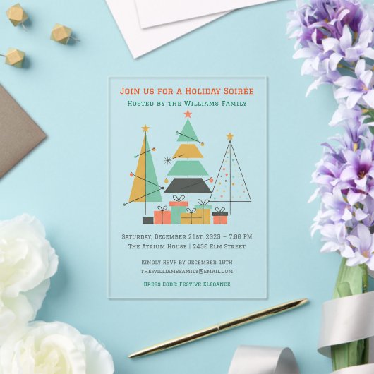Mid-Century Retro Christmas Trees アクリル招待状 (インサイチュ (ウェディング))