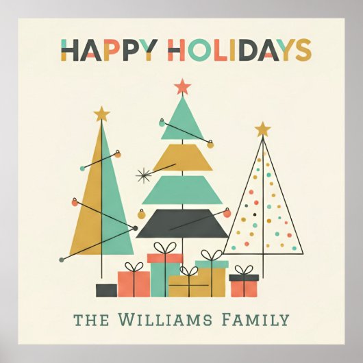 Mid-Century Retro Christmas Trees ポスター (正面)
