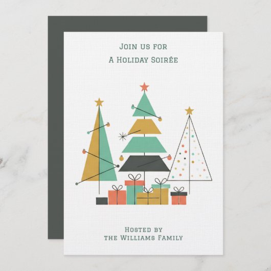 Mid-Century Retro Christmas Trees 招待状 (正面/裏面)