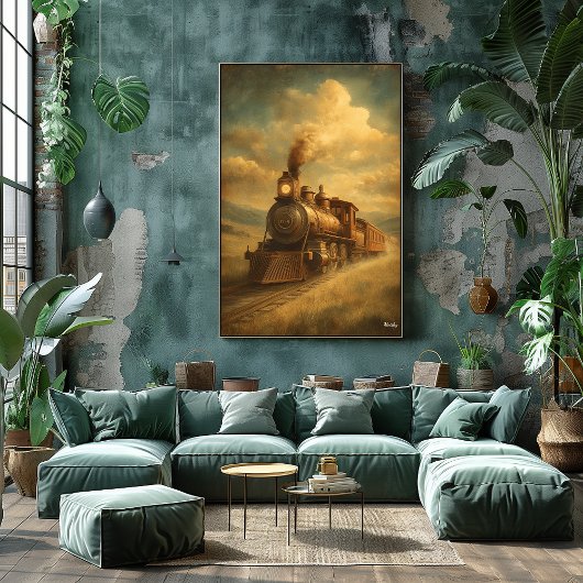 Mid-Century Retro Passage — Steam Locomotive ポスター