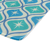 Mid Century Retro Starbursts On Blue Ogee Pattern カッティングボード (角)