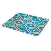 Mid Century Retro Starbursts On Blue Ogee Pattern カッティングボード (角)