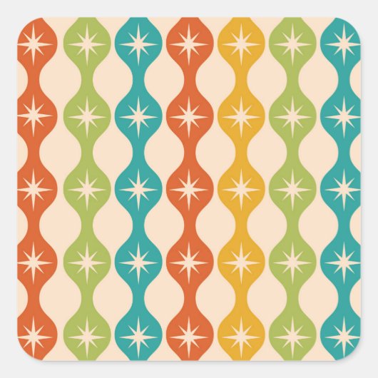 Mid Century Retro Starbursts on ogee pattern     スクエアシール (正面)