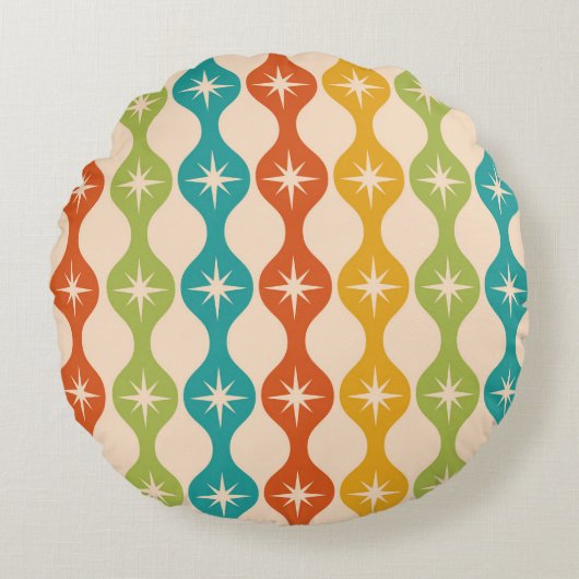 Mid Century Retro Starbursts on ogee pattern  ラウンドクッション (正面)