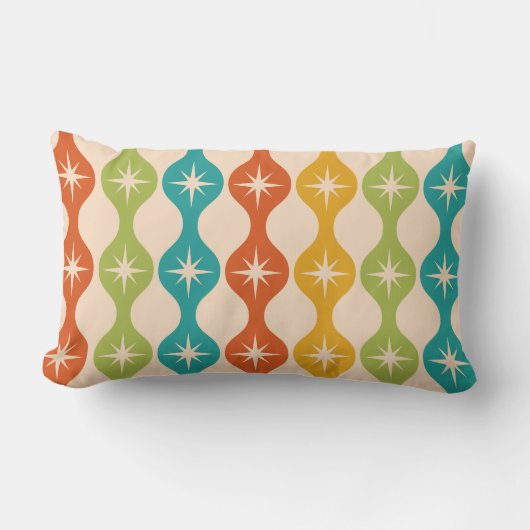 Mid Century Retro Starbursts on ogee pattern ランバークッション (正面)