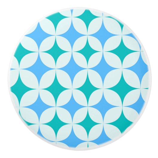 Mid Century Retro Starbursts Pattern Teal Blue セラミックノブ (正面)