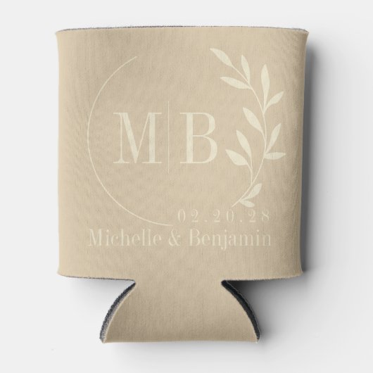 Mid-Century Sand Dune Leaf Wedding Monogram 缶クーラー (正面)