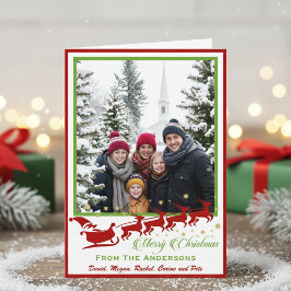 Mid-Century Santa & Reindeer Custom Photo シーズンカード