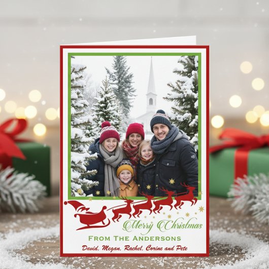 Mid-Century Santa & Reindeer Custom Photo シーズンカード