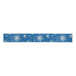 Mid-Century Snowflakes Galore On Blue グログランリボン