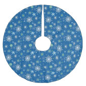 Mid-Century Snowflakes Galore On Blue ブラッシュドポリエステルツリースカート (正面)