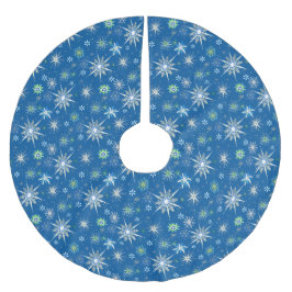 Mid-Century Snowflakes Galore On Blue ブラッシュドポリエステルツリースカート